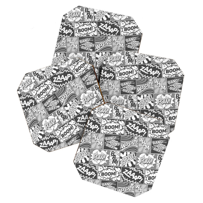 Black and White Modern Comic Book Superhero Pattern Color Colour Cartoon Lichtenstein Pop Art Coaster Gallery Image 1
