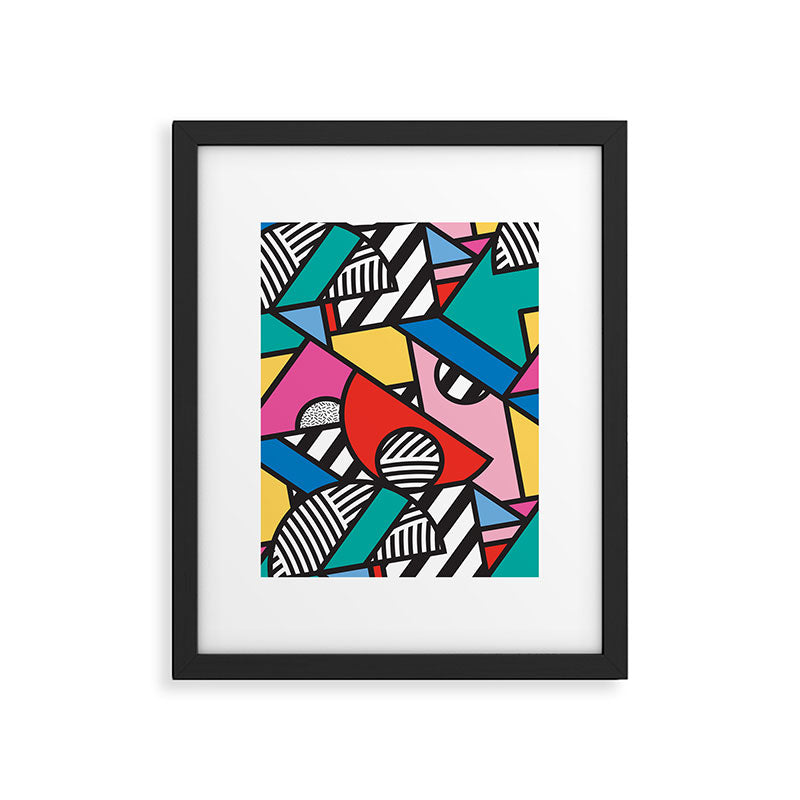 Colorful Memphis Milano Modern Geometric Shapes - 80s 90s retro electroclash pop art Aztec Framed Art Print Gallery Image 5