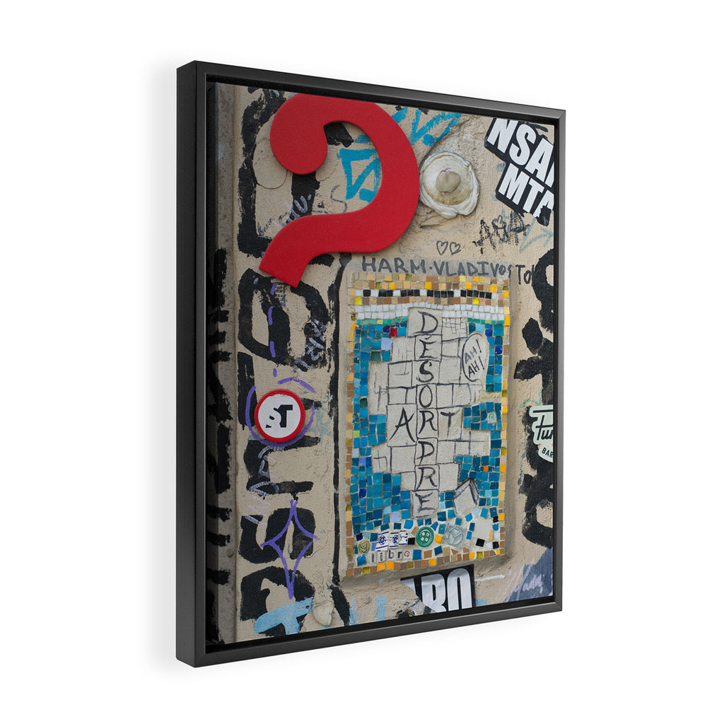 Red question mark on a wall Framed Canvas Print Gallery Image 2