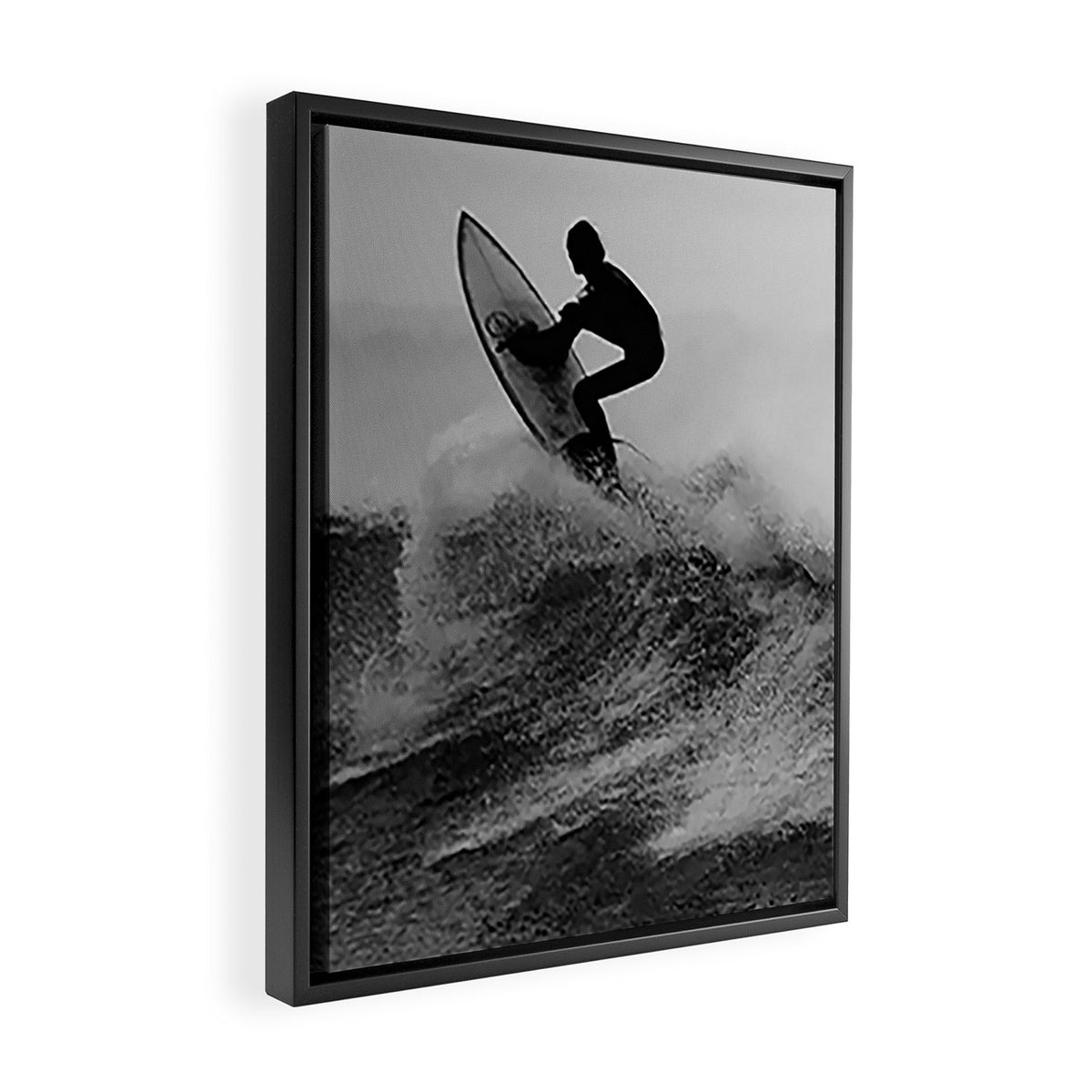 Surf black white Framed Canvas Print Gallery Image 2