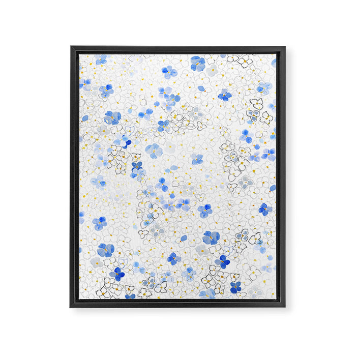 blue abstract hydrangea pattern Framed Canvas Print Gallery Image 1