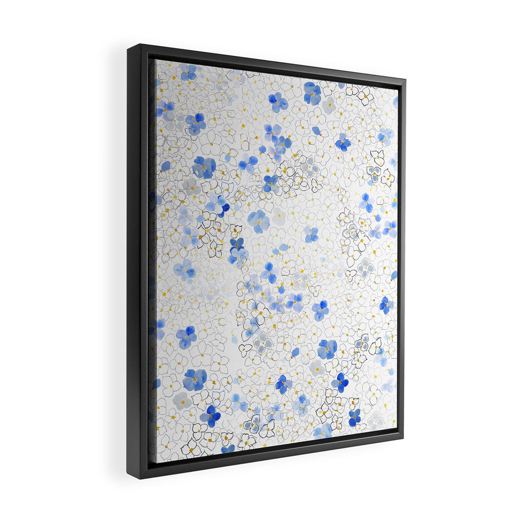 blue abstract hydrangea pattern Framed Canvas Print Gallery Image 2