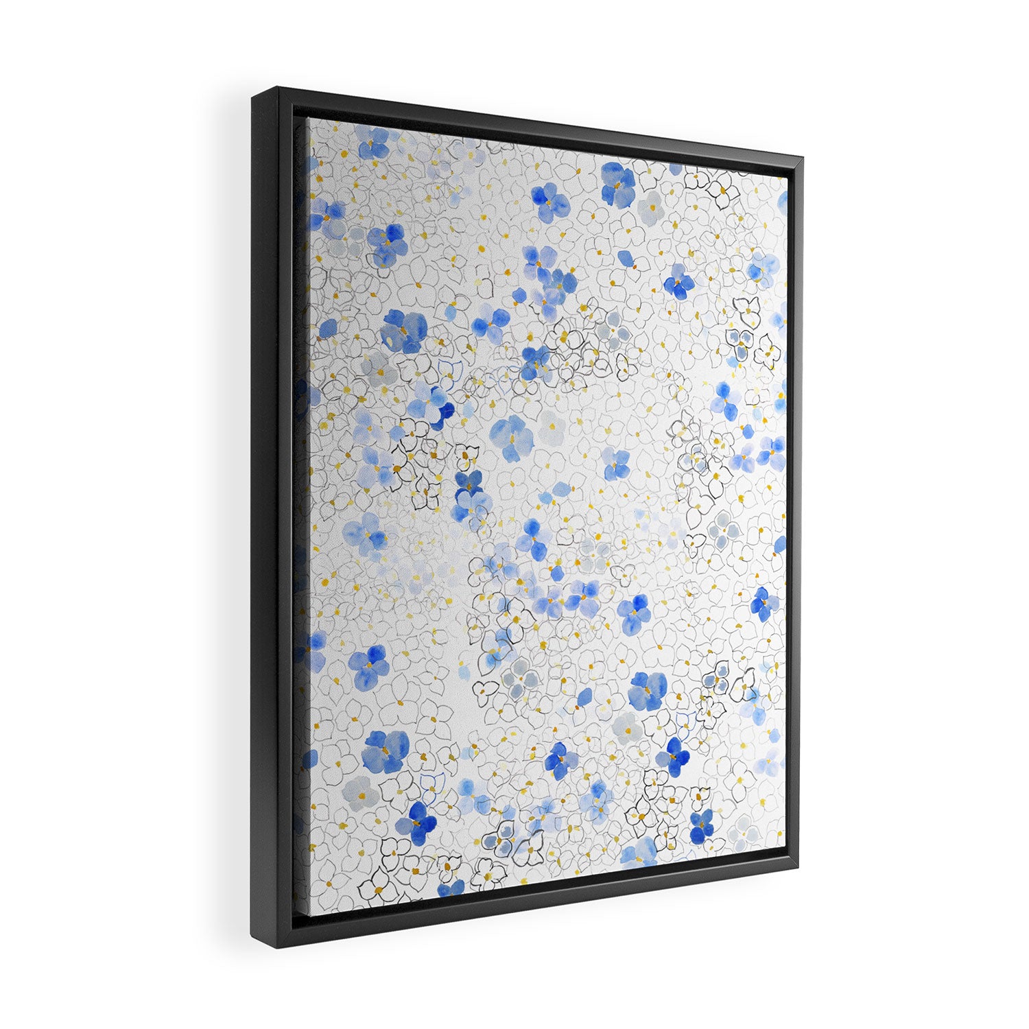 blue abstract hydrangea pattern Framed Canvas Print Gallery Image 2