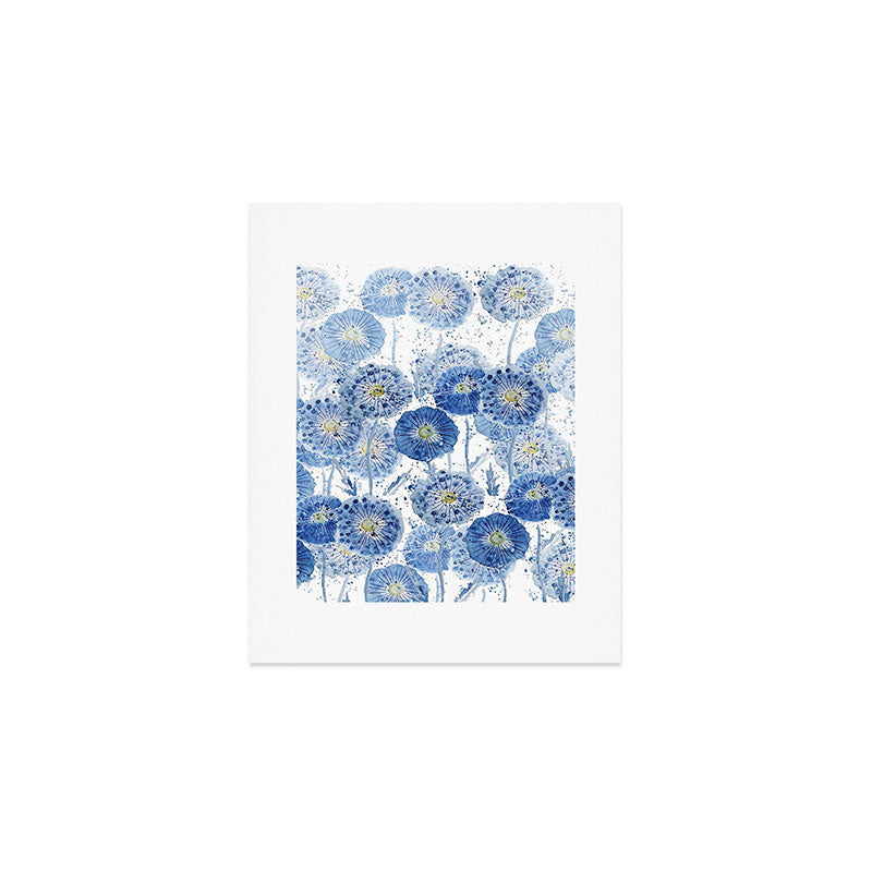 blue indigo dandelion pattern watercolor Art Print Gallery Image 1