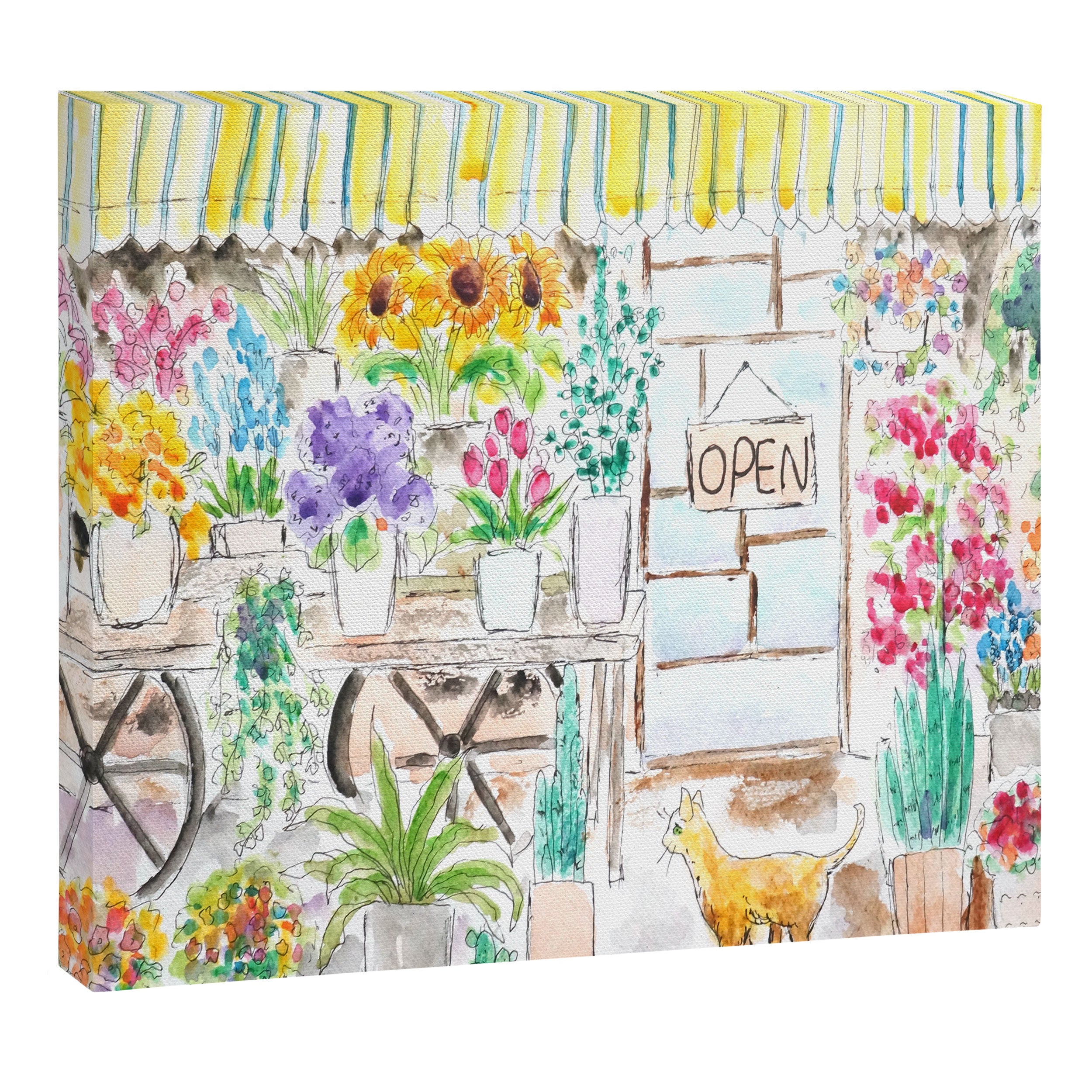cheerful flower shop and a cat watercolor  Canvas Print Gallery Image 14