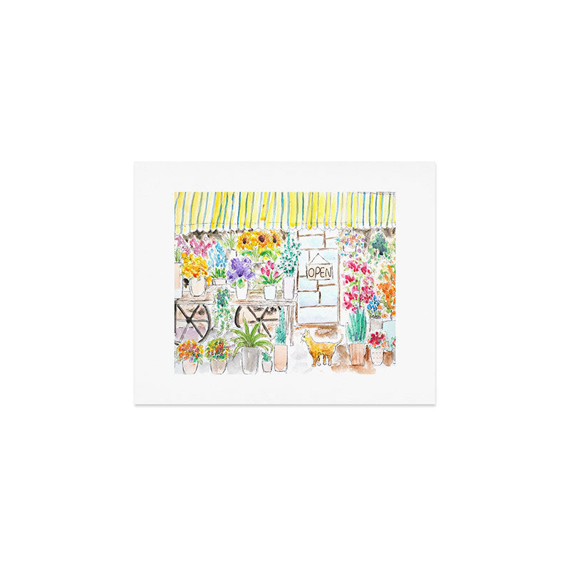 cheerful flower shop and a cat watercolor  Art Print Gallery Image 1