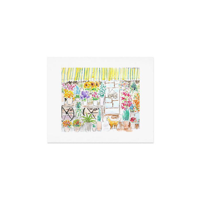 cheerful flower shop and a cat watercolor  Art Print Gallery Image 1