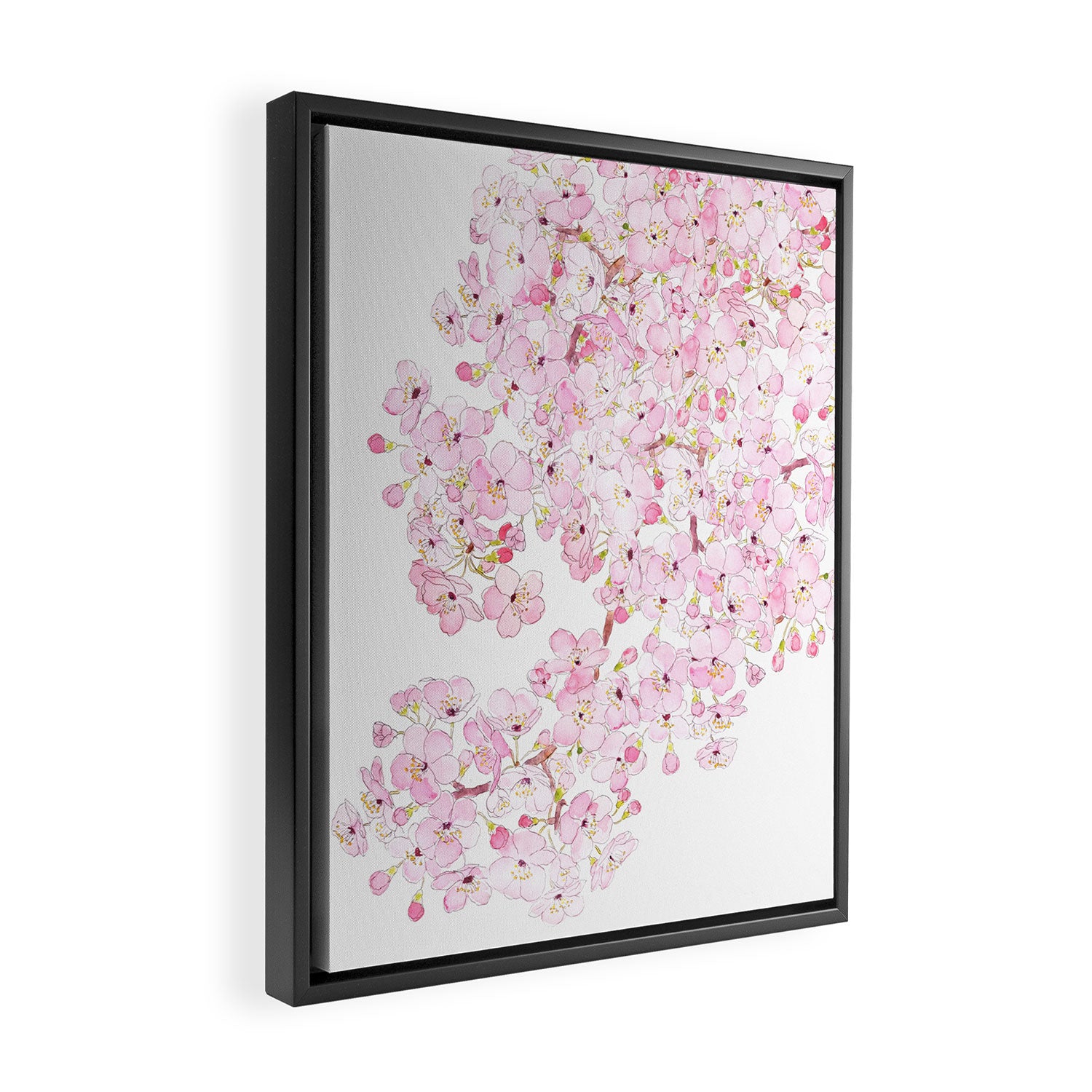 cherry blossom ink and watercolor 1 Framed Canvas Print Gallery Image 2