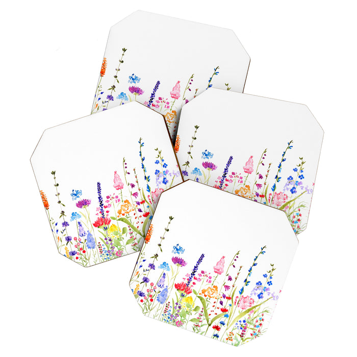 colorful wildflower fields watercolor Coaster Gallery Image 1