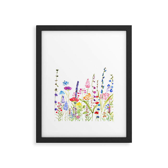 colorful wildflower fields watercolor Framed Art Print Gallery Image 1