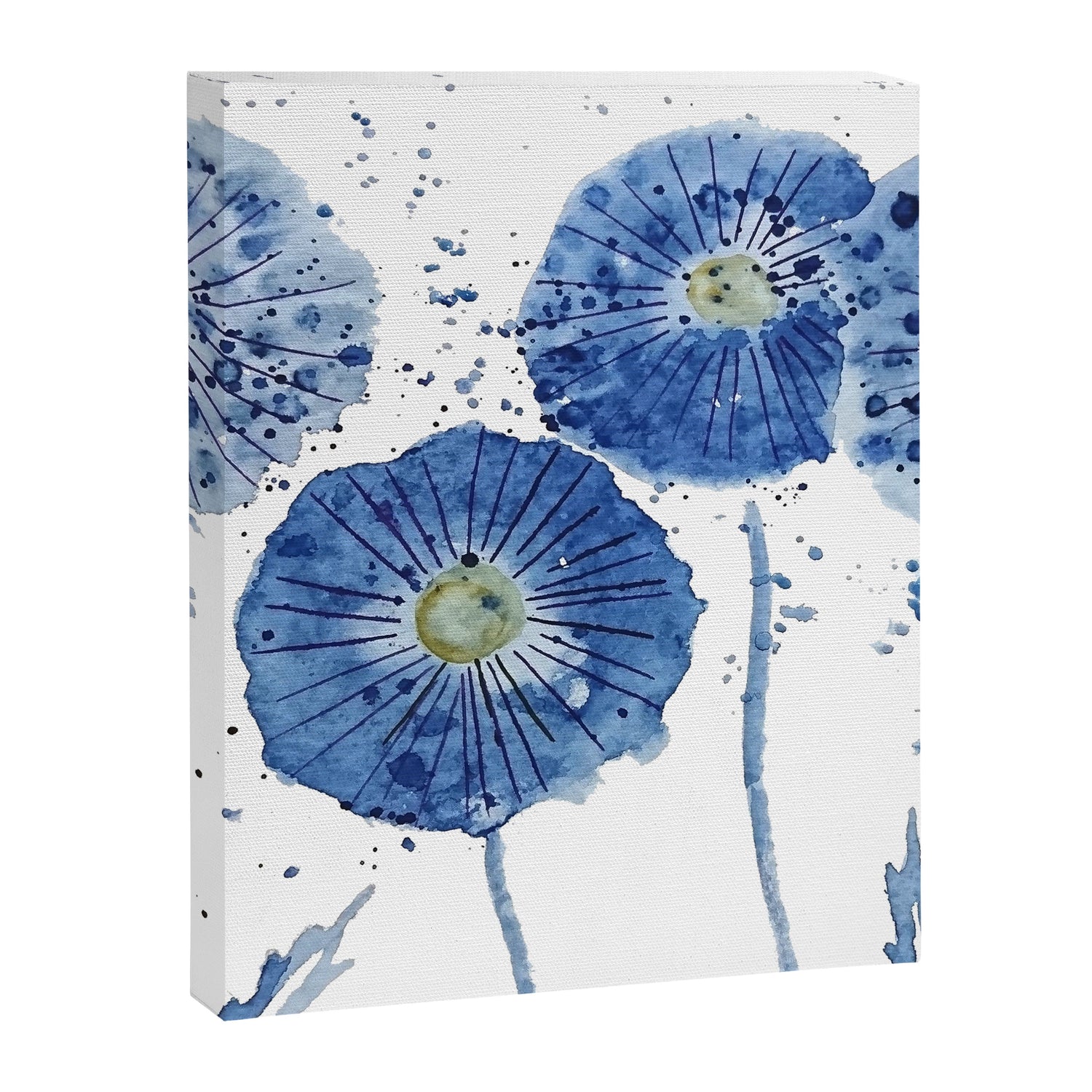 four blue dandelions watercolor Canvas Print Gallery Image 3