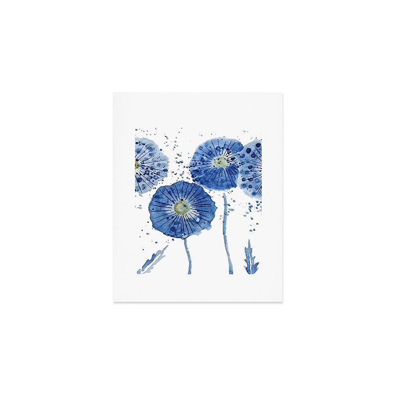 four blue dandelions watercolor Art Print Gallery Image 1