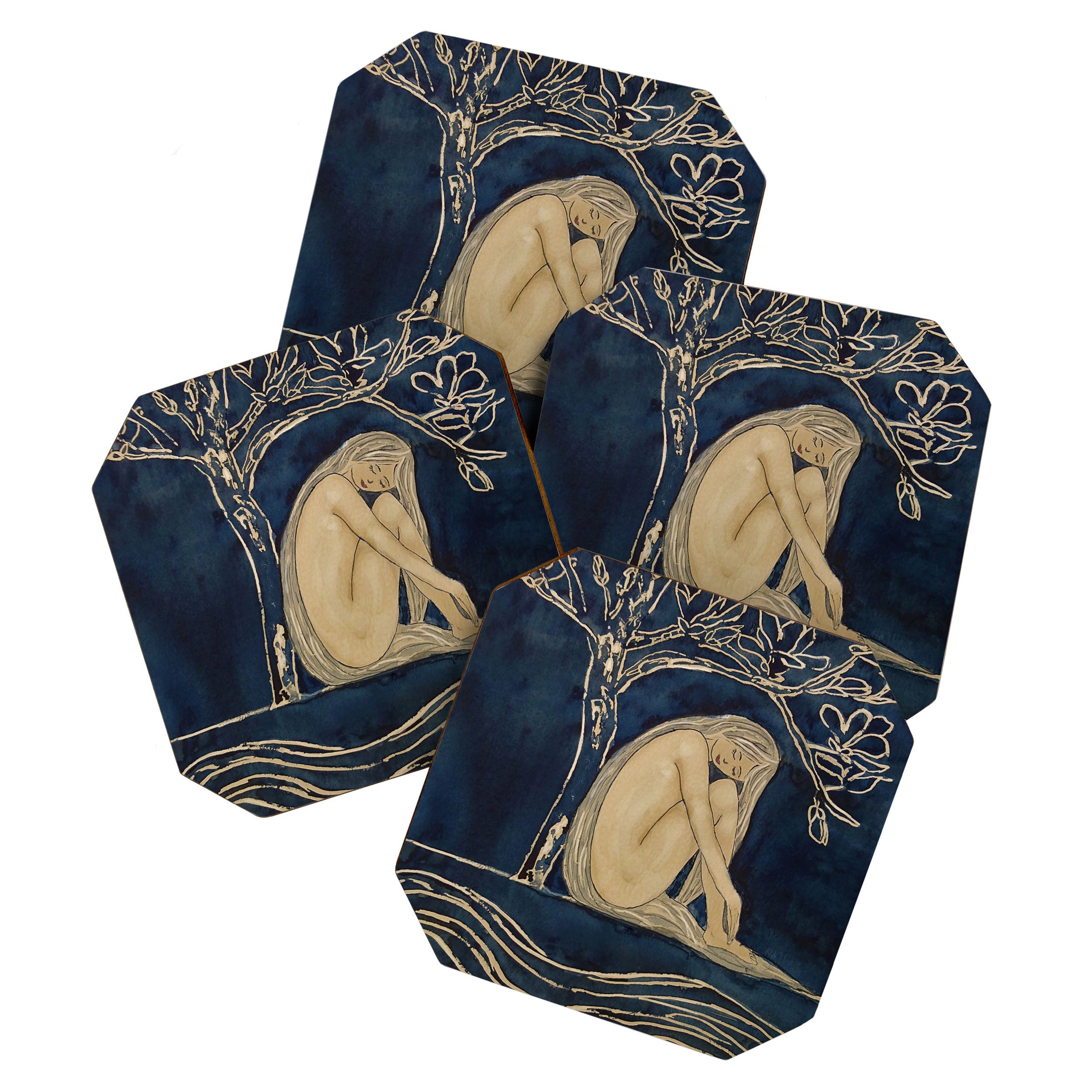 Girl sleeping under magnolia flowers Coaster Gallery Image 1