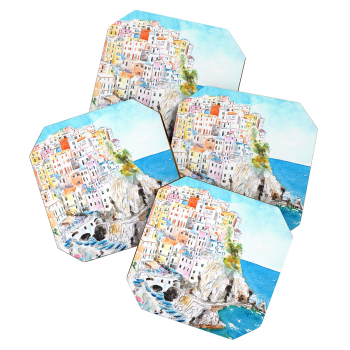 Italy Cinque Terre watercolor painting Coaster Gallery Image 1