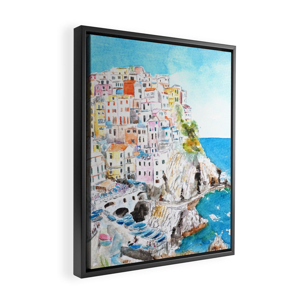 Italy Cinque Terre watercolor painting Framed Canvas Print Gallery Image 2