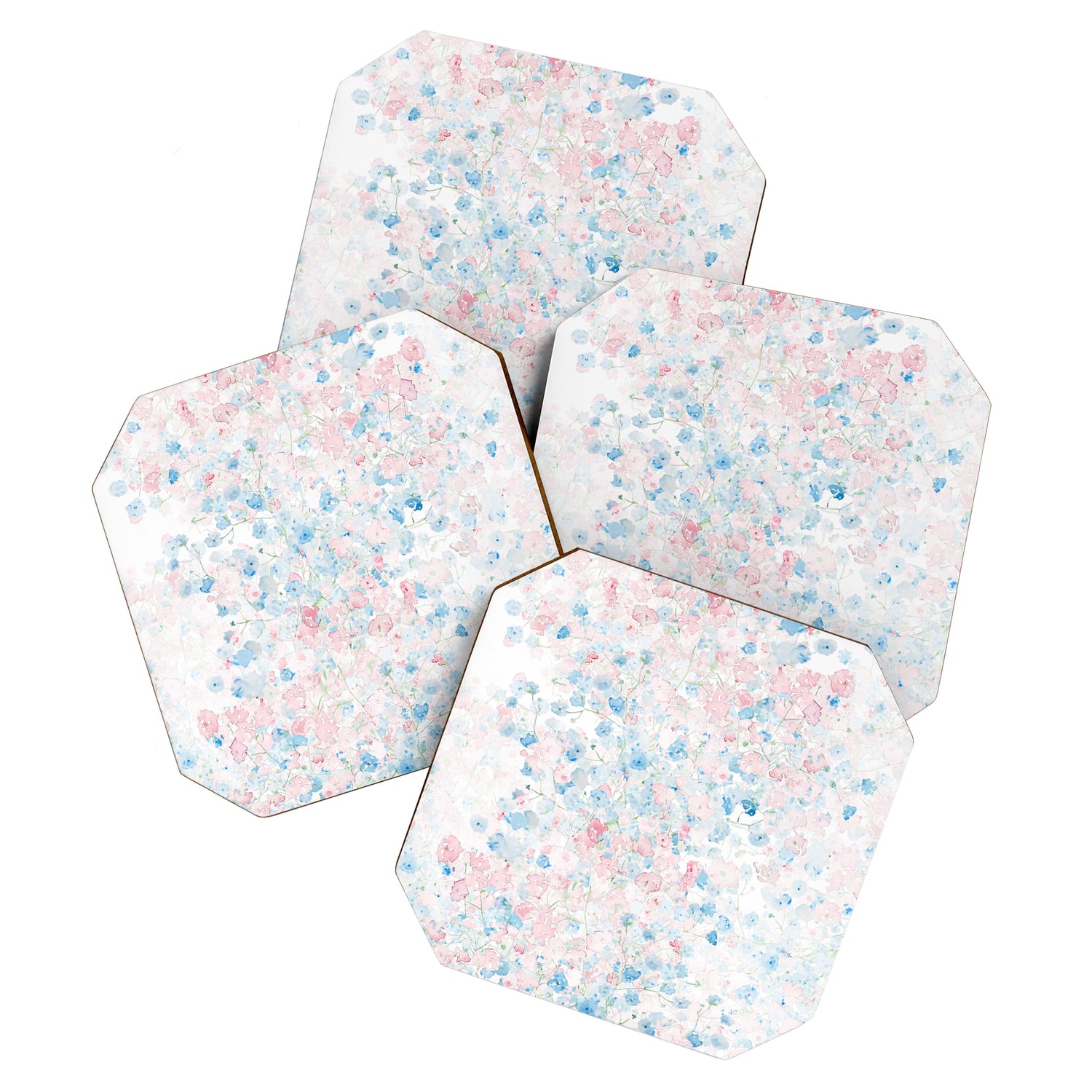 light pink and blue baby's breath flowers pattern Coaster Gallery Image 1