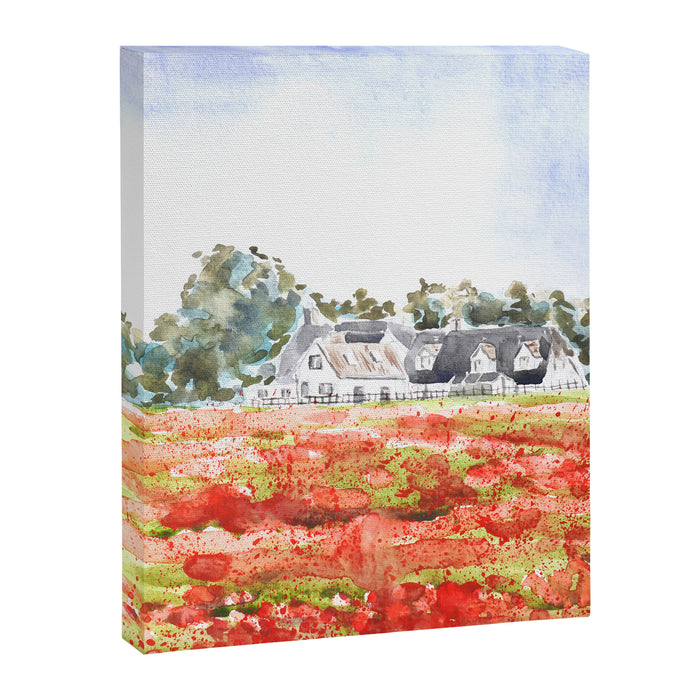 orange poppy field watercolour  Canvas Print Gallery Image 1