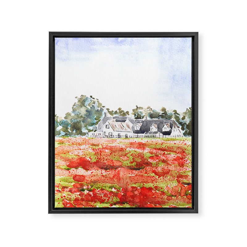 orange poppy field watercolour  Framed Canvas Print Gallery Image 6