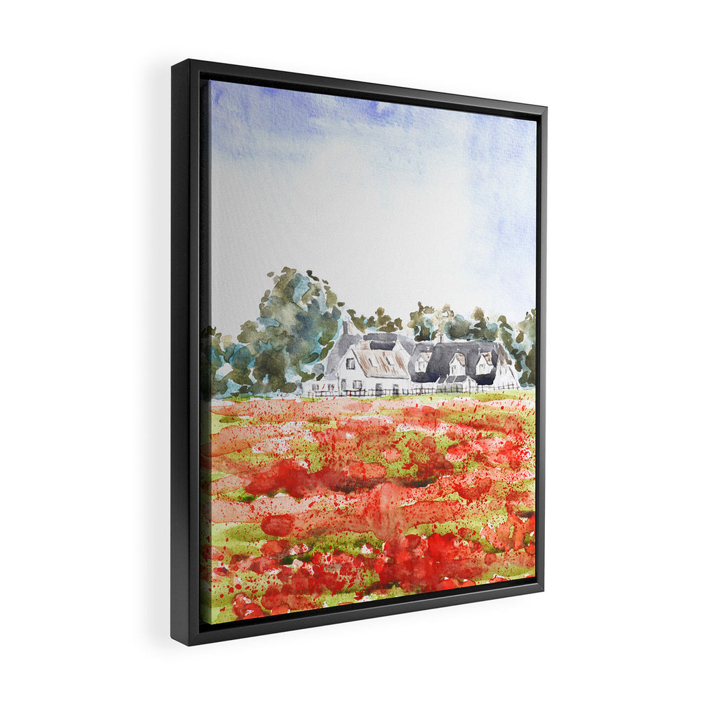 orange poppy field watercolour  Framed Canvas Print Gallery Image 2