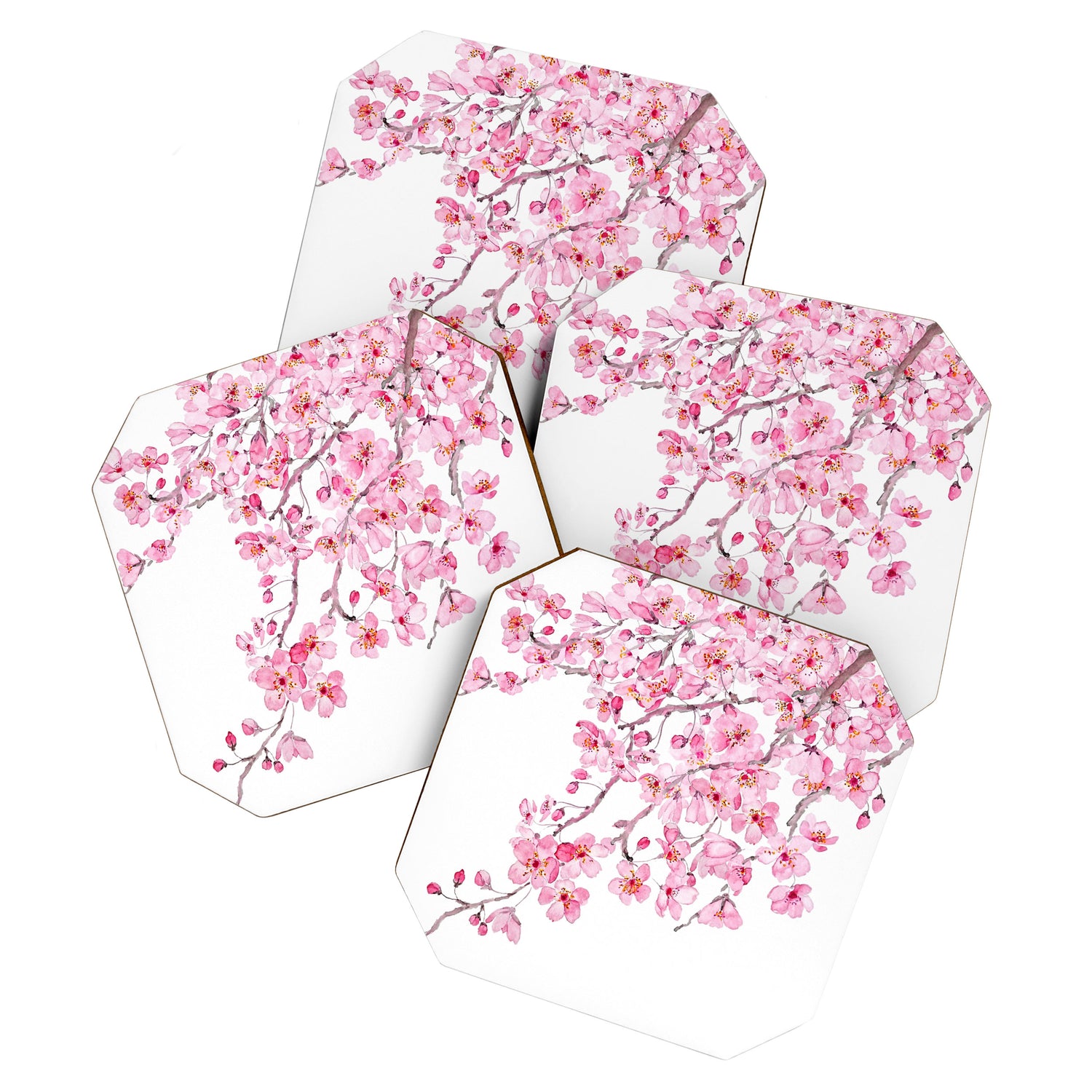 pink cherry blossom watercolor 2020 Coaster Gallery Image 1