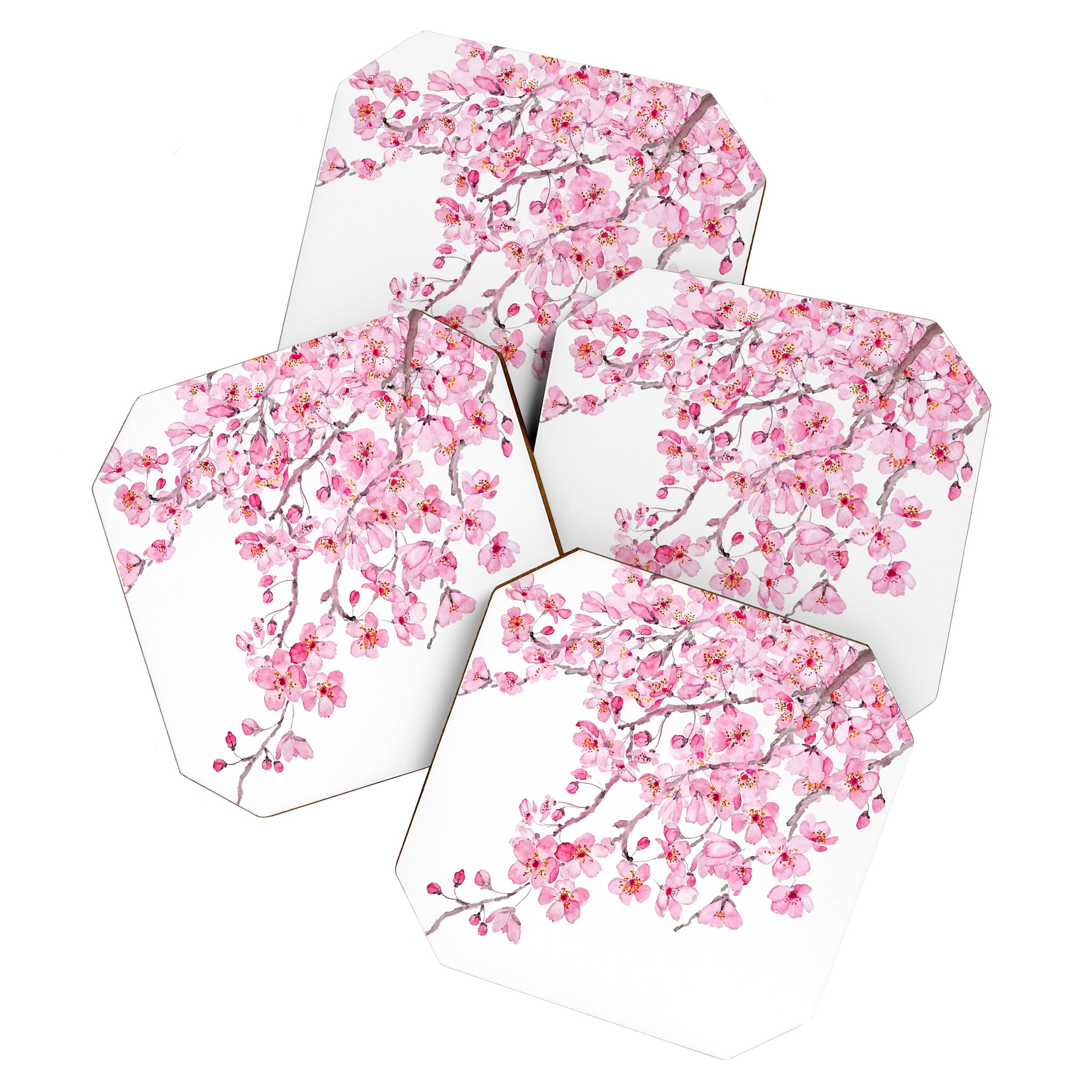 pink cherry blossom watercolor 2020 Coaster Gallery Image 1