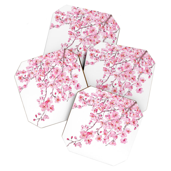 pink cherry blossom watercolor 2020 Coaster Gallery Image 1
