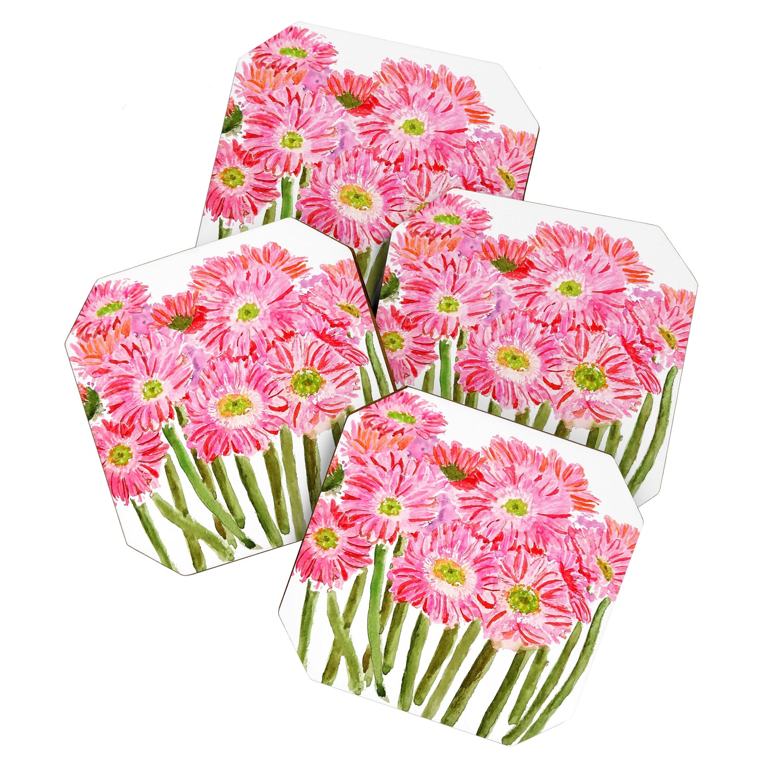 Pink Gerbera Daisy watercolor Coaster Gallery Image 1