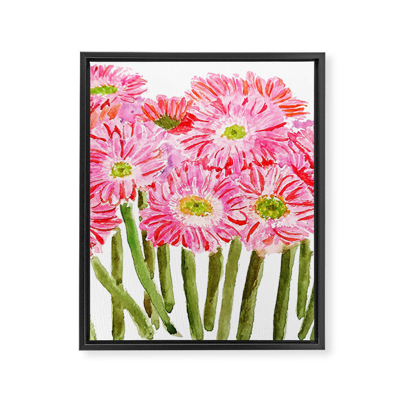 Pink Gerbera Daisy watercolor Framed Canvas Print Gallery Image 8