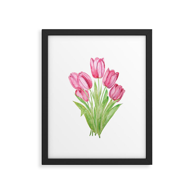 pink tulips watercolor Framed Art Print Gallery Image 4