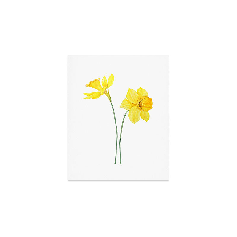 two botanical yellow daffodils watercolor Art Print Gallery Image 1