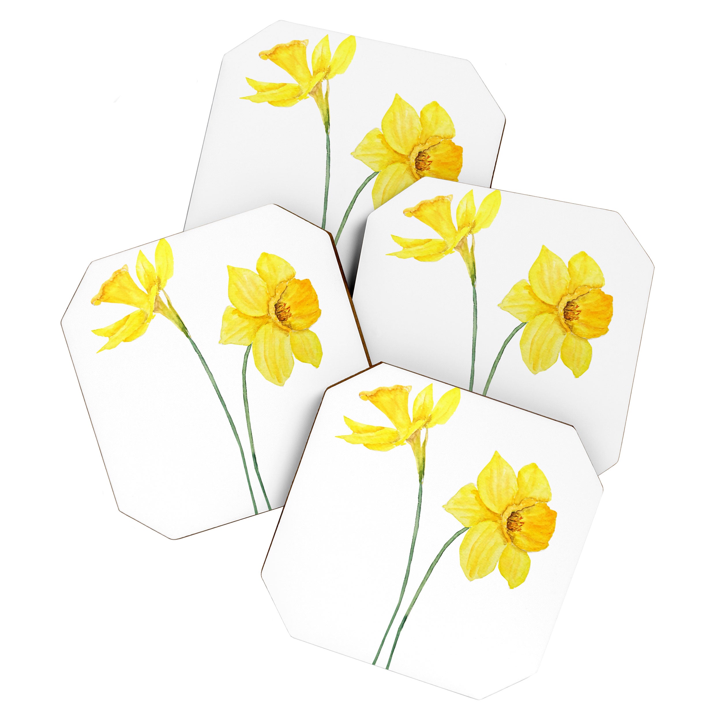 two botanical yellow daffodils watercolor Coaster Gallery Image 1
