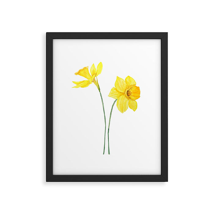 two botanical yellow daffodils watercolor Framed Art Print Gallery Image 1