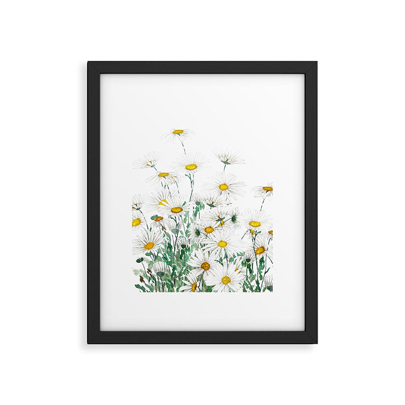 white margaret daisy horizontal watercolor painting Framed Art Print Gallery Image 6