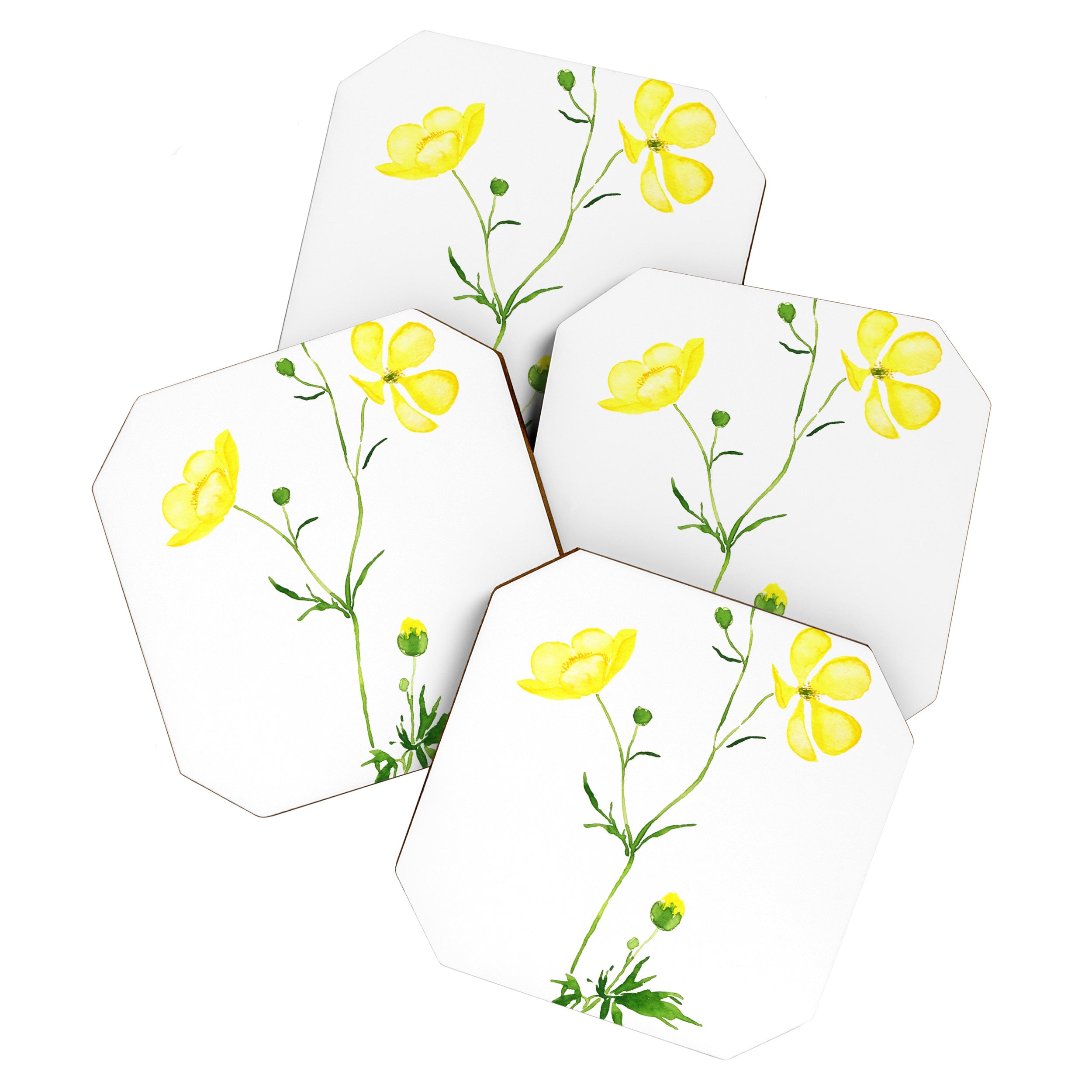 yellow buttercup flower watercolor Coaster Gallery Image 1