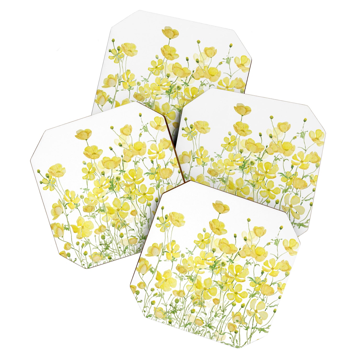 yellow buttercup flowers filed watercolor  Coaster Gallery Image 1