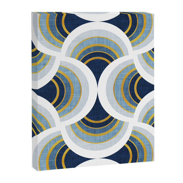 Art deco scallop elegance // blue geometric shapes golden textured lines Canvas Print Gallery Image 1