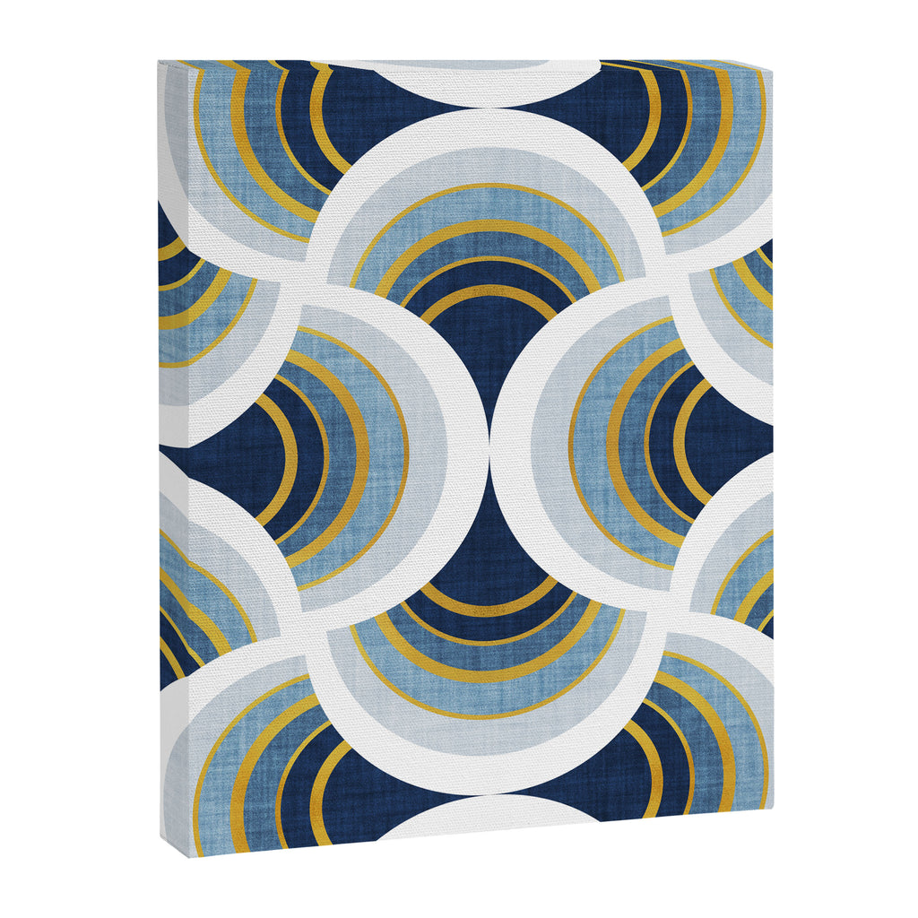Art deco scallop elegance // blue geometric shapes golden textured lines Canvas Print Gallery Image 6