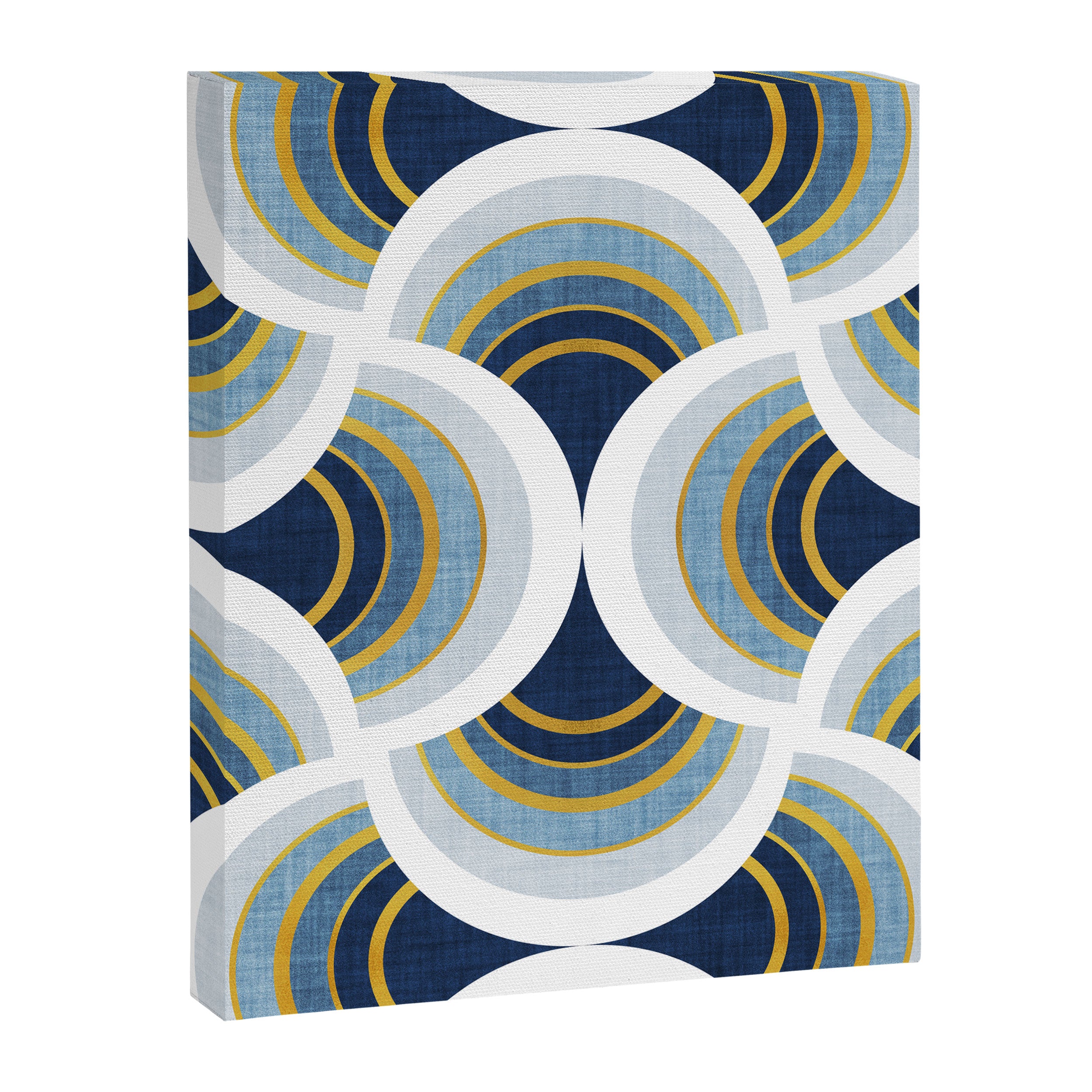 Art deco scallop elegance // blue geometric shapes golden textured lines Canvas Print Gallery Image 6