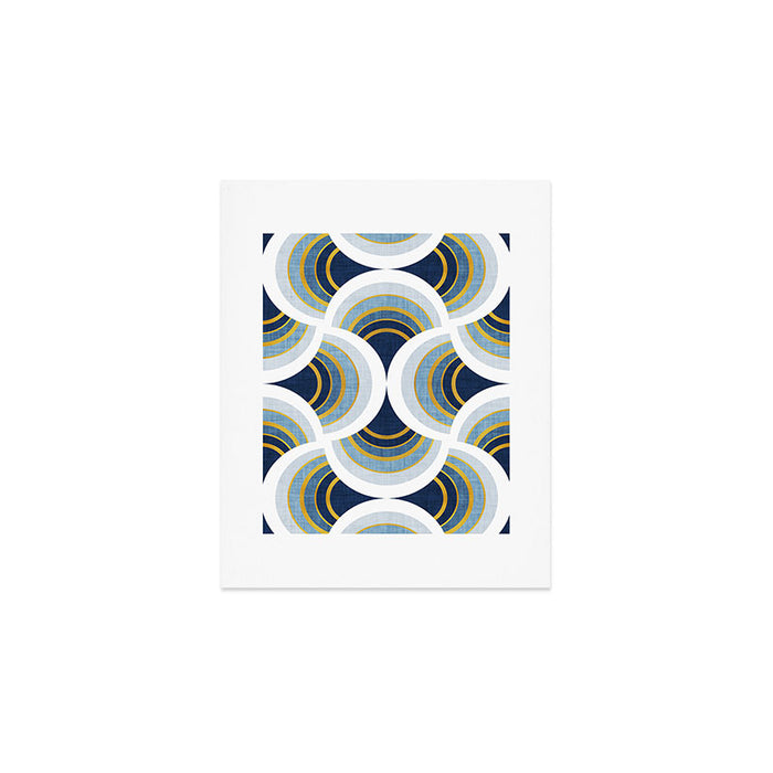 Art deco scallop elegance // blue geometric shapes golden textured lines Art Print Gallery Image 1