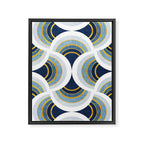 Art deco scallop elegance // blue geometric shapes golden textured lines Framed Canvas Print Gallery Image 6