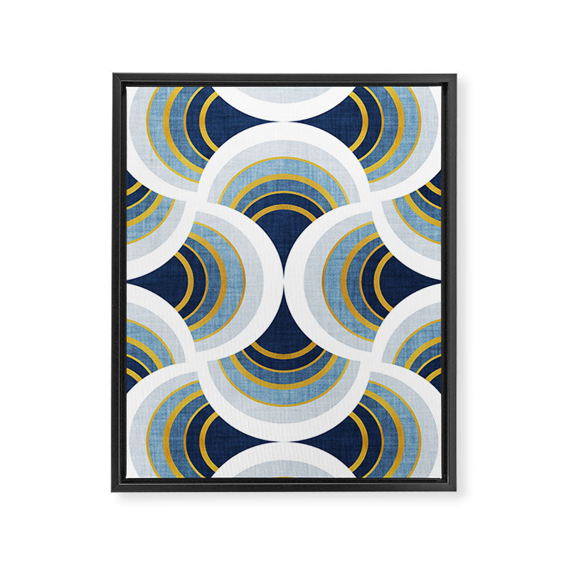 Art deco scallop elegance // blue geometric shapes golden textured lines Framed Canvas Print Gallery Image 6