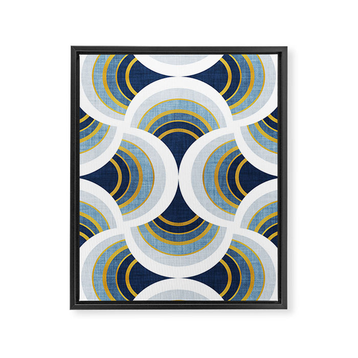 Art deco scallop elegance // blue geometric shapes golden textured lines Framed Canvas Print Gallery Image 1