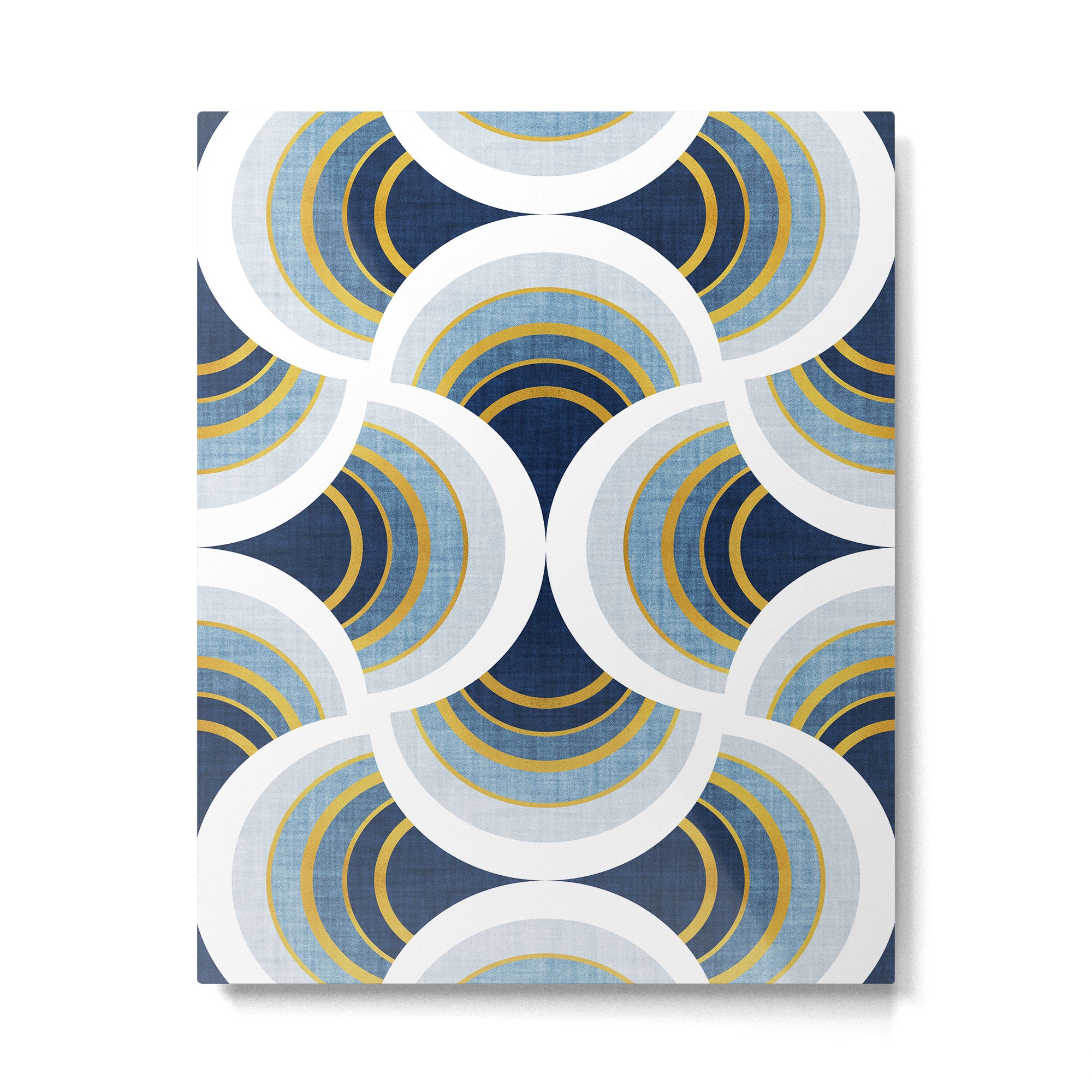 Art deco scallop elegance // blue geometric shapes golden textured lines Metal Print Gallery Image 4