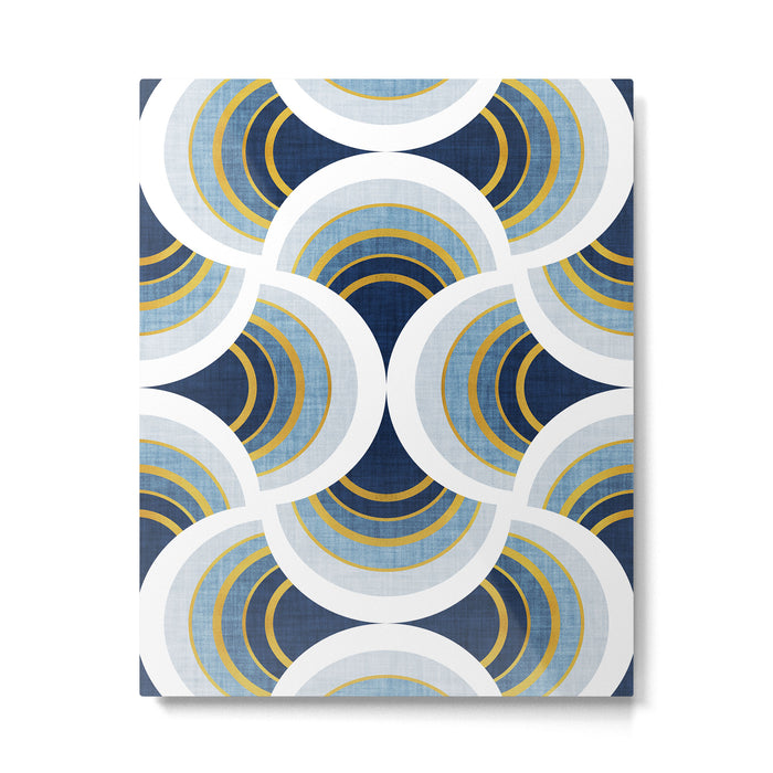 Art deco scallop elegance // blue geometric shapes golden textured lines Metal Print Gallery Image 1