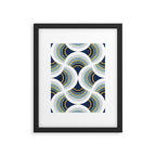 Art deco scallop elegance // blue geometric shapes golden textured lines Framed Art Print Gallery Image 5