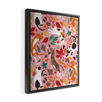 Autumn joy // light pink background cats dancing with many leaves in fall colors Framed Canvas Print Gallery Image 2