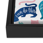 Be like a cat // white background pastel pink blue aqua and teal cat silhouettes with affirmations Framed Canvas Print Gallery Image 3