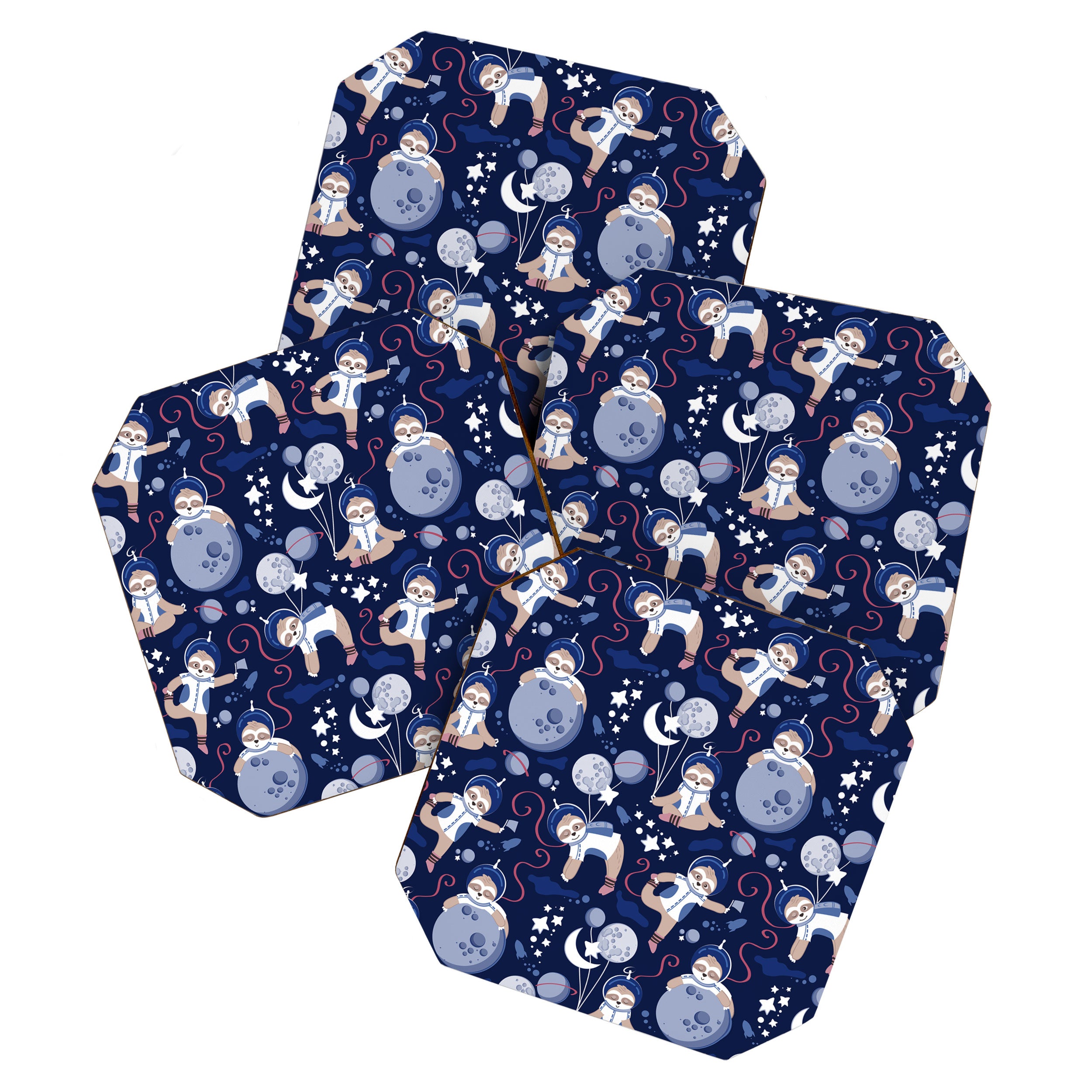 Best Space To Be // navy blue background indigo moons and cute astronauts sloths Coaster Gallery Image 1