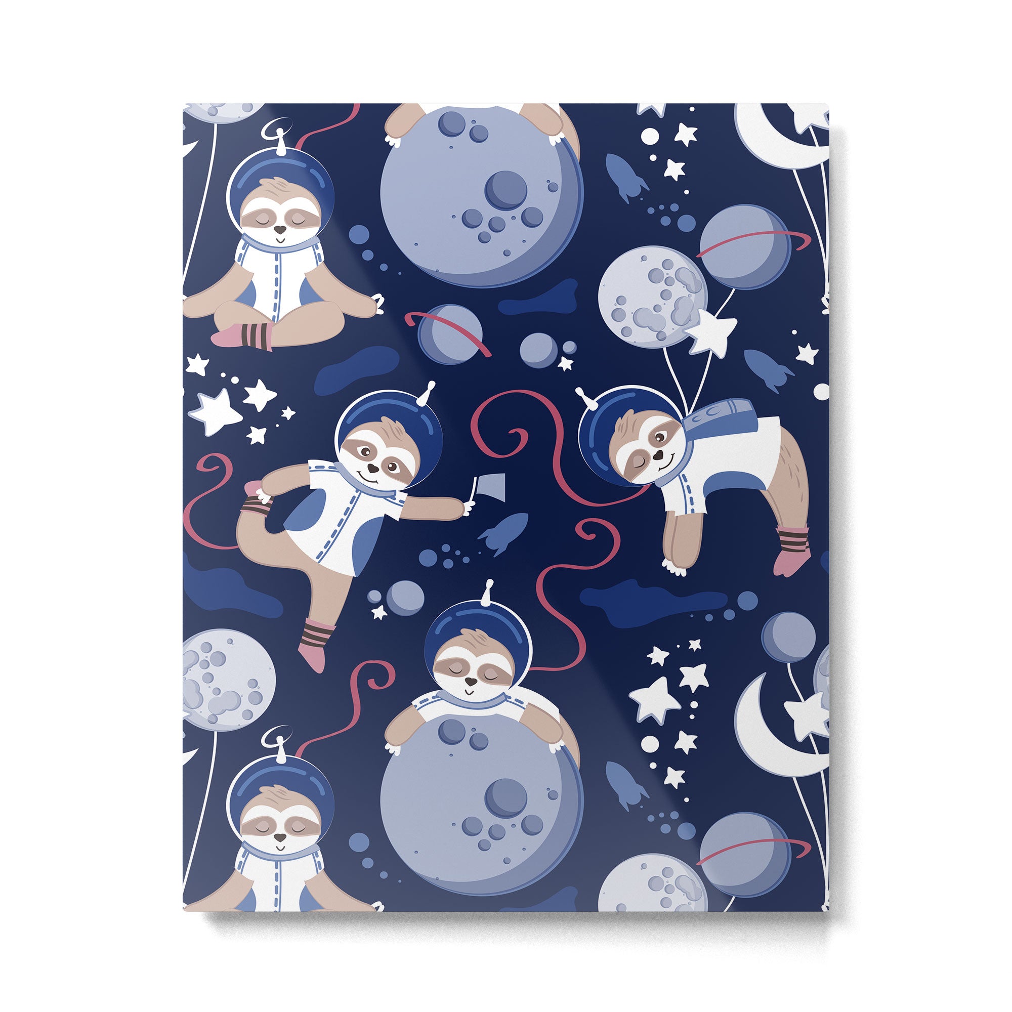 Best Space To Be // navy blue background indigo moons and cute astronauts sloths Metal Print Gallery Image 6