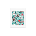 Besties // aqua background white Yeti brown Bigfoot teal and mint trees red and coral details Art Print Gallery Image 1